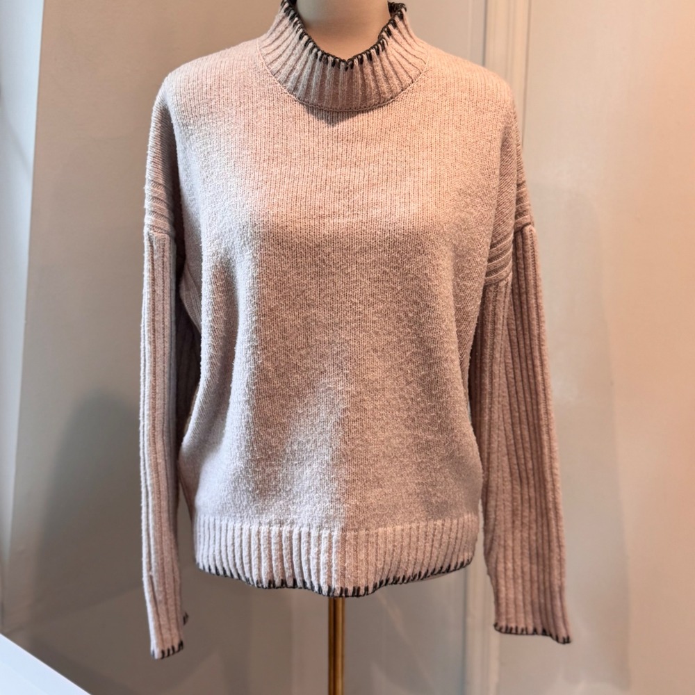 Joie Pink/beige Blanket Stitch Mock Neck Sweater‎ Cozy Knit | Size L